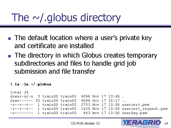The ~/. globus directory n n The default location where a user’s private key