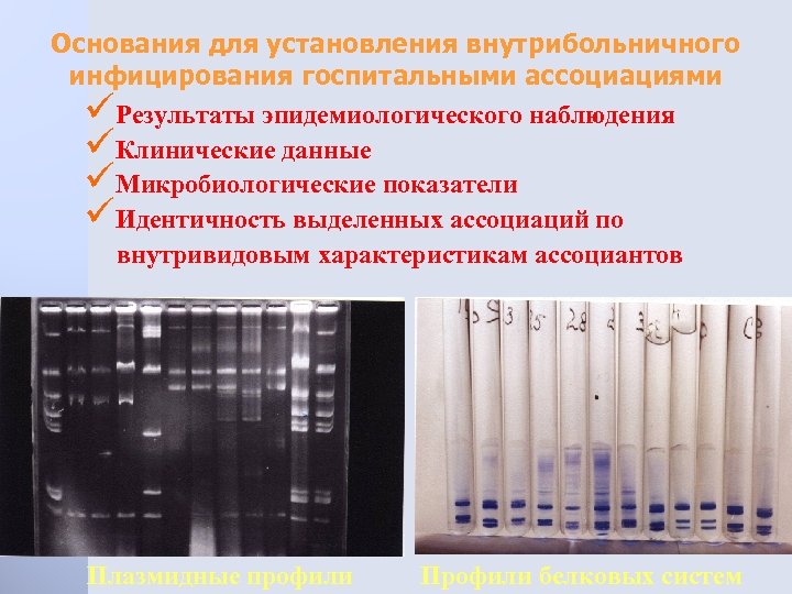 Основания для установления внутрибольничного инфицирования госпитальными ассоциациями üРезультаты эпидемиологического наблюдения üКлинические данные üМикробиологические показатели