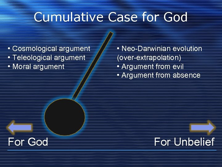 Cumulative Case for God • Cosmological argument • Teleological argument • Moral argument For