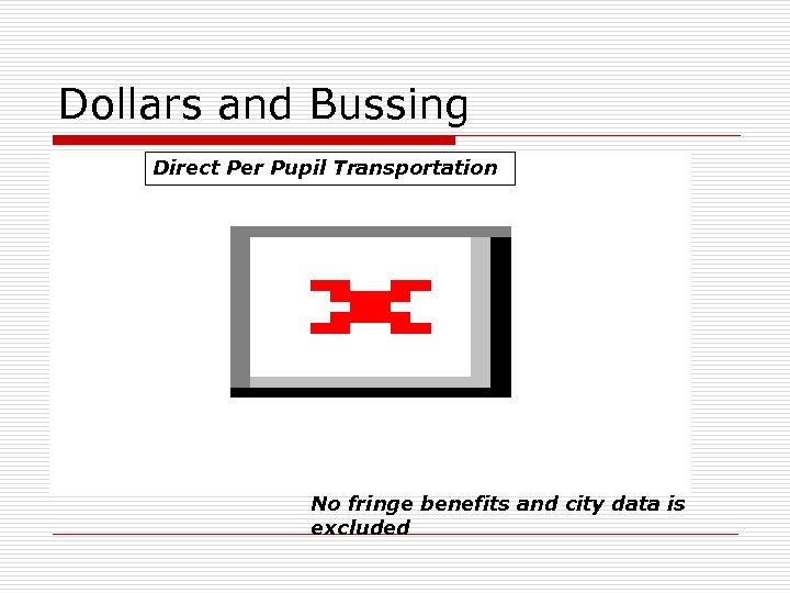 Dollars and Bussing Direct Per Pupil Transportation No fringe benefits and city data is