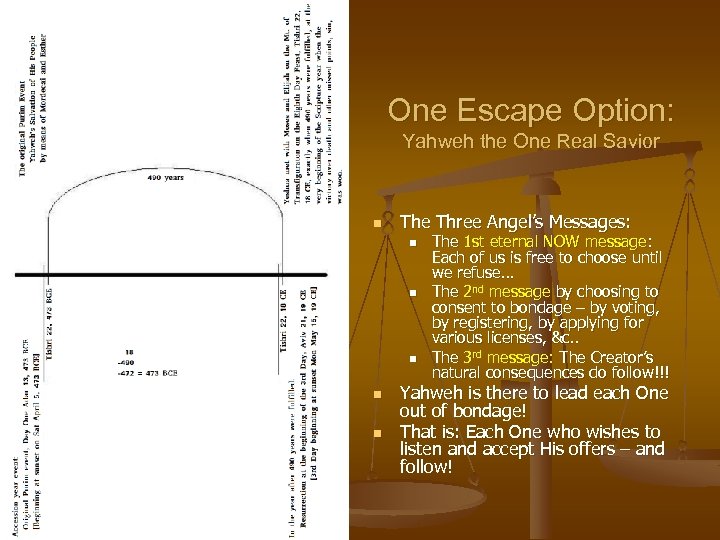One Escape Option: Yahweh the One Real Savior n The Three Angel’s Messages: n