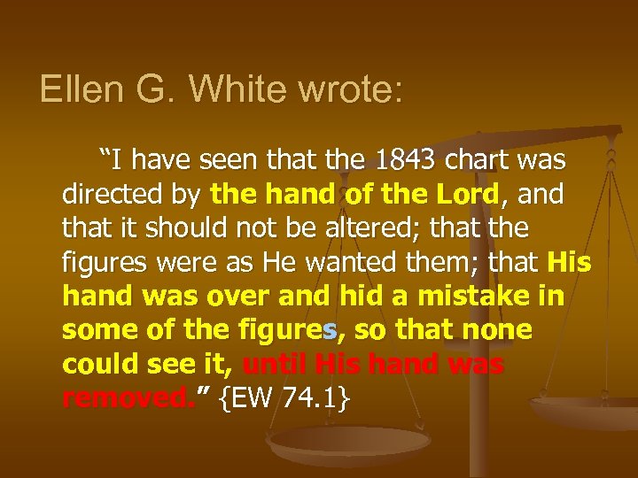 Ellen G. White wrote: “I have seen that the 1843 chart was directed by