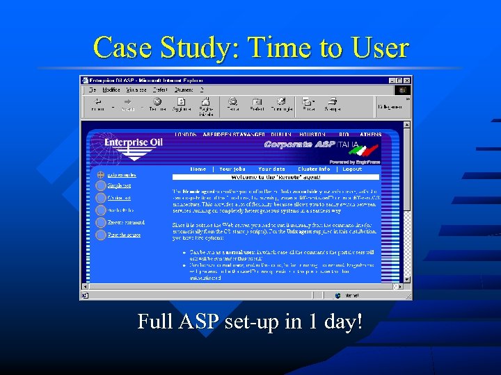 Case Study: Time to User Full ASP set-up in 1 day! 