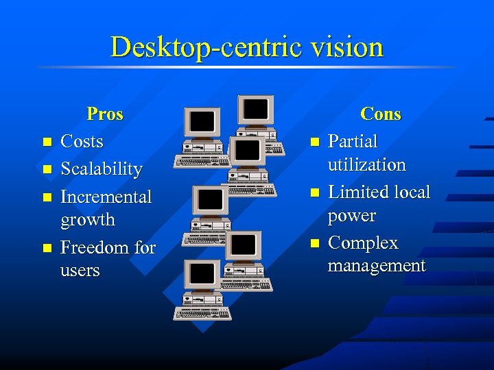 Desktop-centric vision n n Pros Costs Scalability Incremental growth Freedom for users n n