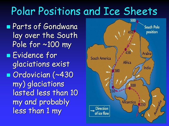 Polar Positions and Ice Sheets Parts of Gondwana lay over the South Pole for