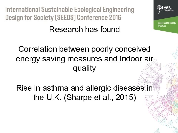 Research has found Correlation between poorly conceived energy saving measures and Indoor air quality