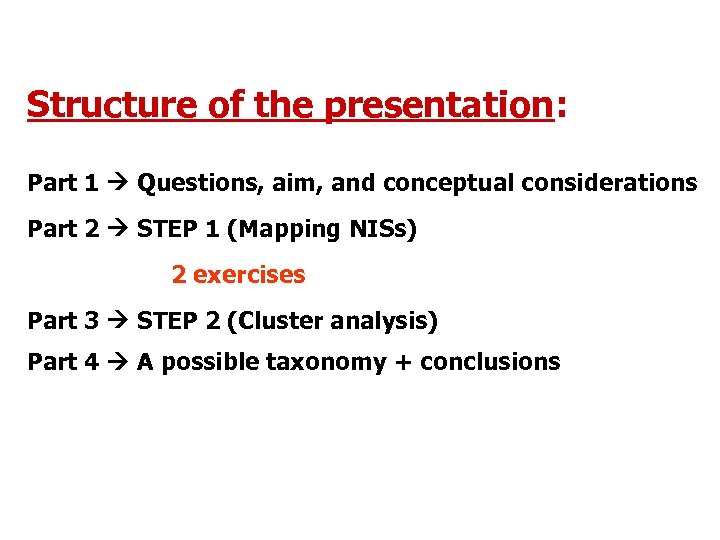 Structure of the presentation: Part 1 Questions, aim, and conceptual considerations Part 2 STEP