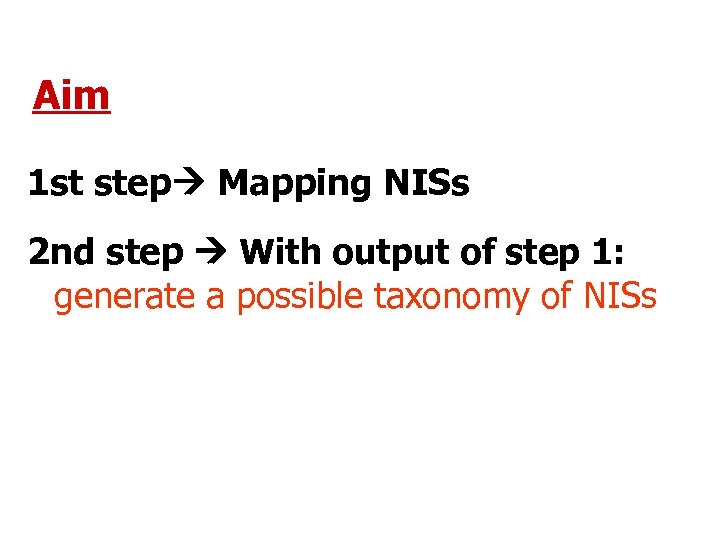 Aim 1 st step Mapping NISs 2 nd step With output of step 1: