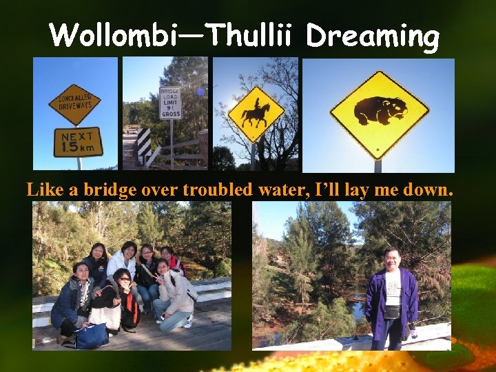 Wollombi—Thullii Dreaming Like a bridge over troubled water, I’ll lay me down. 
