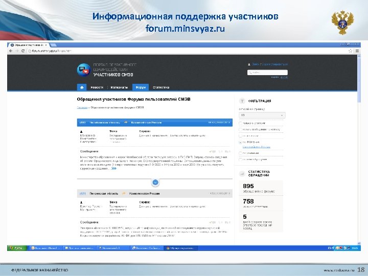 Информационная поддержка участников forum. minsvyaz. ru 18 