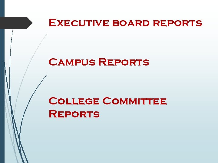 Executive board reports Campus Reports College Committee Reports 