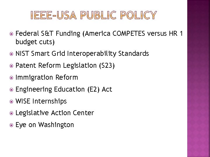  Federal S&T Funding (America COMPETES versus HR 1 budget cuts) NIST Smart Grid