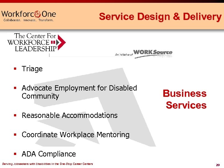 Service Design & Delivery § Triage § Advocate Employment for Disabled Community § Reasonable