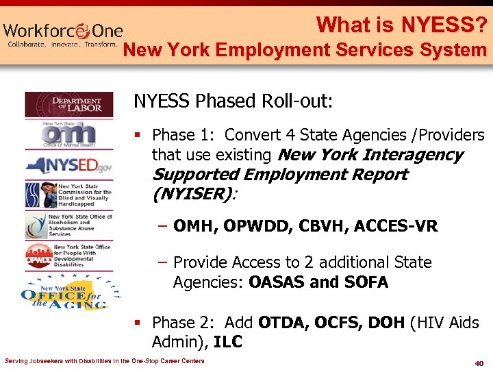 What is NYESS? New York Employment Services System NYESS Phased Roll-out: § Phase 1:
