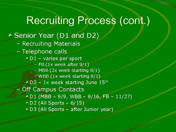 Recruiting Process (cont. ) Senior Year (D 1 and D 2) – Recruiting Materials