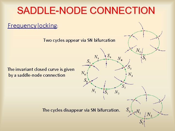 SADDLE-NODE CONNECTION Frequency locking: Two cycles appear via SN bifurcation The invariant closed curve