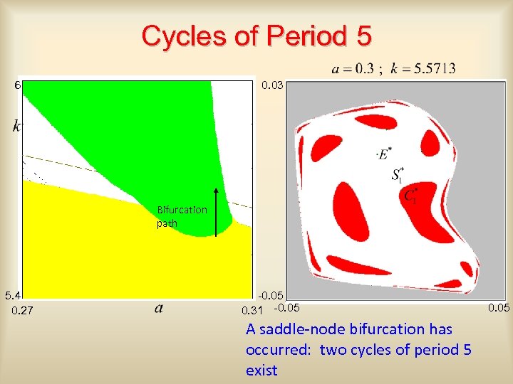 Cycles of Period 5 0. 03 6 Bifurcation path 5. 4 0. 27 -0.