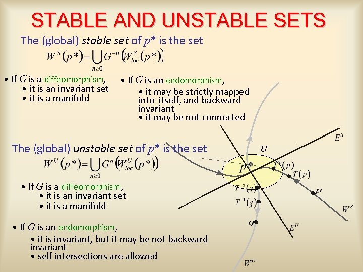 STABLE AND UNSTABLE SETS The (global) stable set of p* is the set •