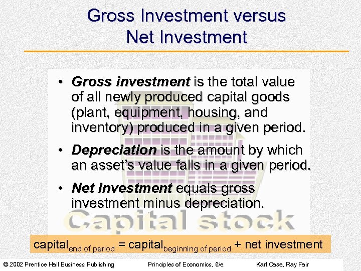 Gross Investment versus Net Investment • Gross investment is the total value of all