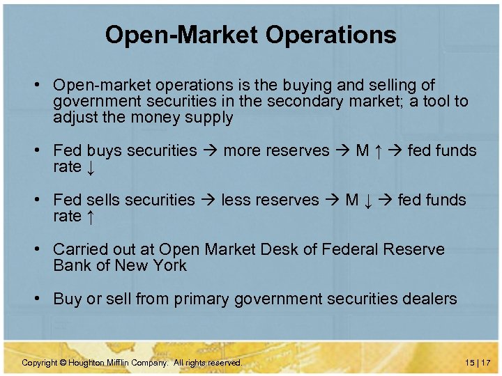 Open-Market Operations • Open-market operations is the buying and selling of government securities in