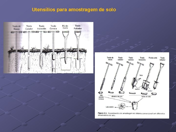 Utensílios para amostragem de solo 