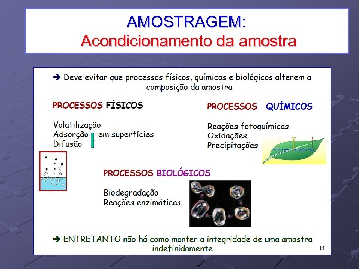 AMOSTRAGEM: Acondicionamento da amostra 