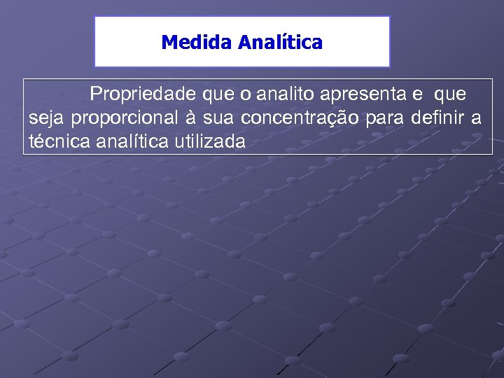 Medida Analítica Propriedade que o analito apresenta e que seja proporcional à sua concentração