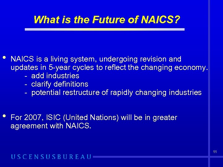 What is the Future of NAICS? • NAICS is a living system, undergoing revision