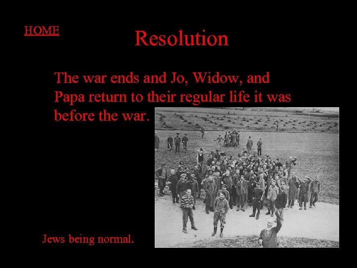 HOME Resolution The war ends and Jo, Widow, and Papa return to their regular