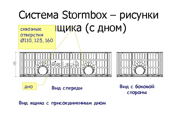 Система Stormbox – рисунки сквозные ящика (с дном) отверстия Ø 110, 125, 160 дно