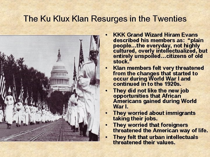 The Ku Klux Klan Resurges in the Twenties • KKK Grand Wizard Hiram Evans