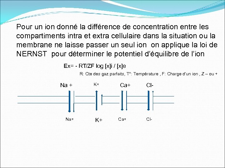 Pour un ion donné la différence de concentration entre les compartiments intra et extra