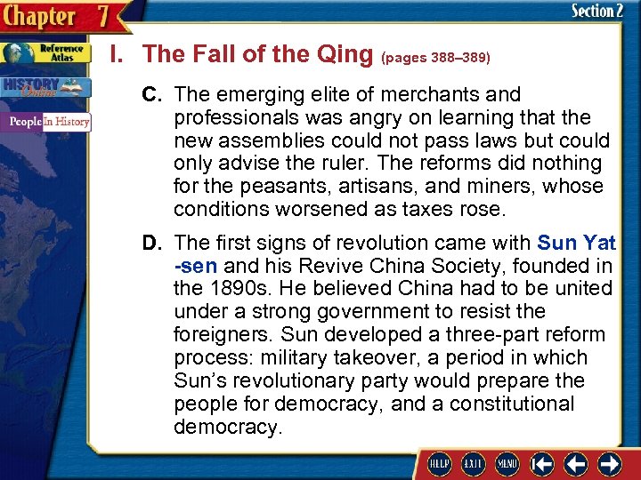 I. The Fall of the Qing (pages 388– 389) C. The emerging elite of