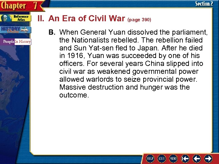 II. An Era of Civil War (page 390) B. When General Yuan dissolved the