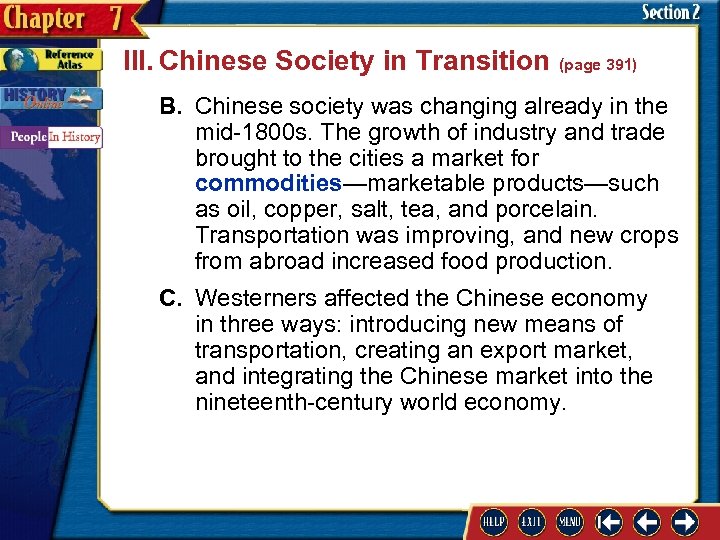 III. Chinese Society in Transition (page 391) B. Chinese society was changing already in