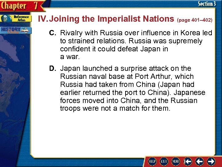 IV. Joining the Imperialist Nations (page 401– 402) C. Rivalry with Russia over influence