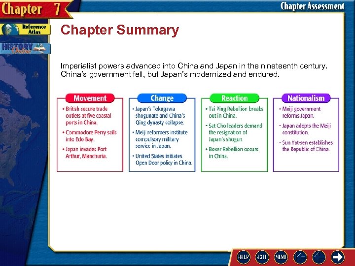 Chapter Summary Imperialist powers advanced into China and Japan in the nineteenth century. China’s