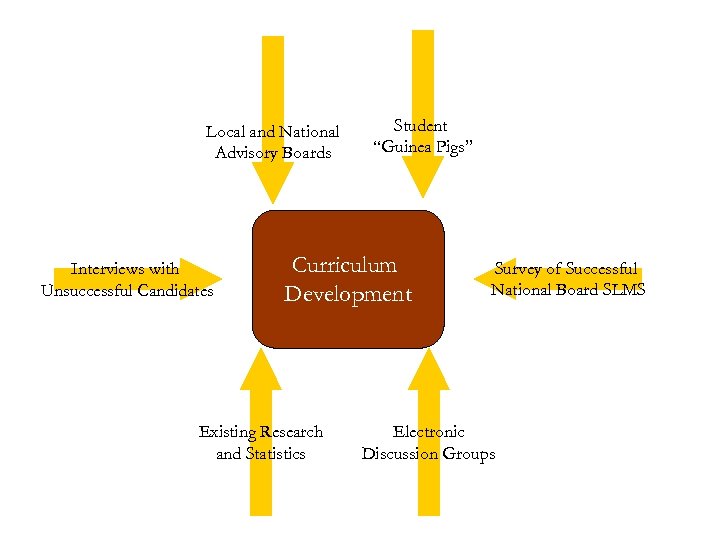 Local and National Advisory Boards Interviews with Unsuccessful Candidates Student “Guinea Pigs” Curriculum Development