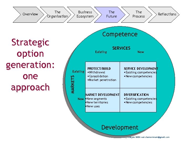 The Organisation Strategic option generation: one approach Business Ecosystem The Future The Process Reflections