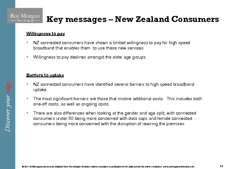 Key messages – New Zealand Consumers Willingness to pay • NZ connected consumers have