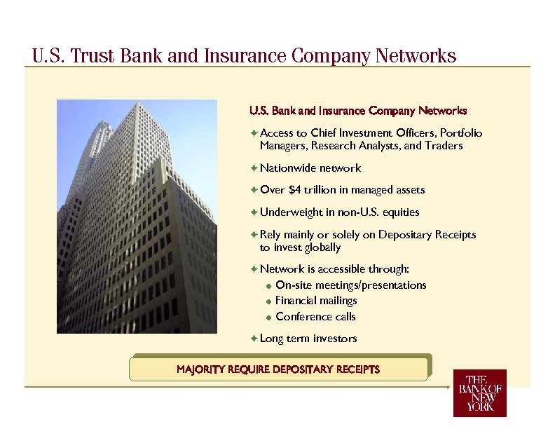 U. S. Trust Bank and Insurance Company Networks U. S. Bank and Insurance Company