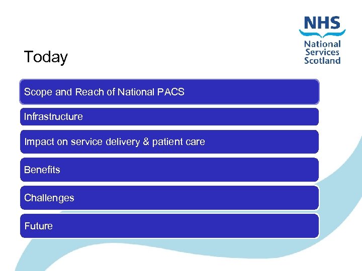 Today Scope and Reach of National PACS Infrastructure Impact on service delivery & patient