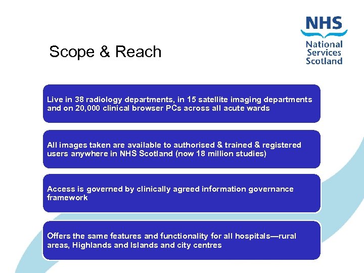 Scope & Reach Live in 38 radiology departments, in 15 satellite imaging departments and