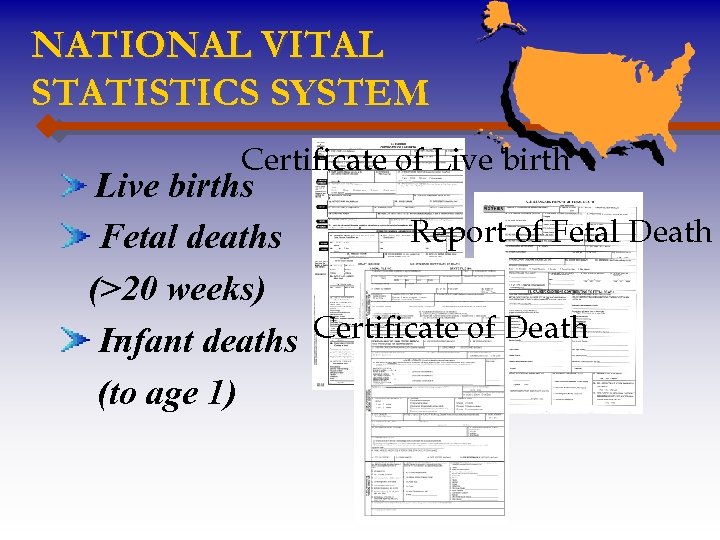 NATIONAL VITAL STATISTICS SYSTEM Certificate of Live births Report of Fetal Death Fetal deaths