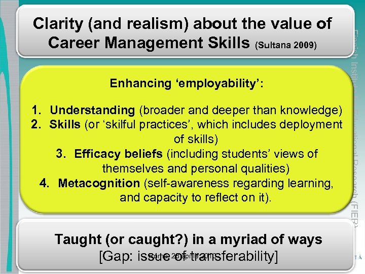 Enhancing ‘employability’: 1. Understanding (broader and deeper than knowledge) 2. Skills (or ‘skilful practices’,