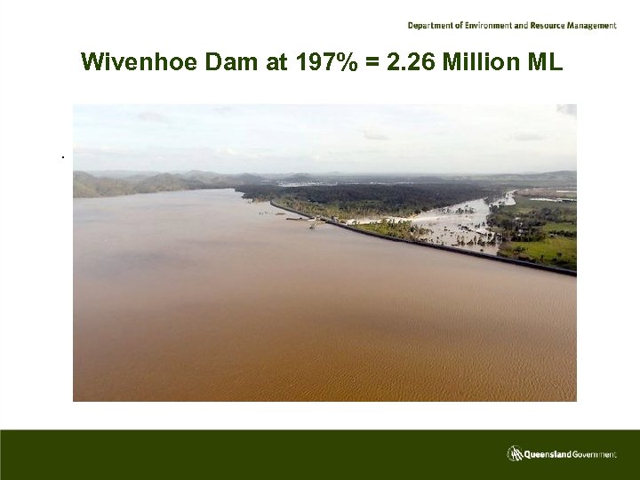 Wivenhoe Dam at 197% = 2. 26 Million ML . 