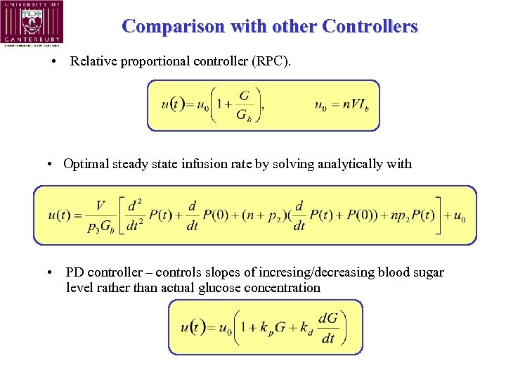 Comparison with other Controllers • Relative proportional controller (RPC). • Optimal steady state infusion