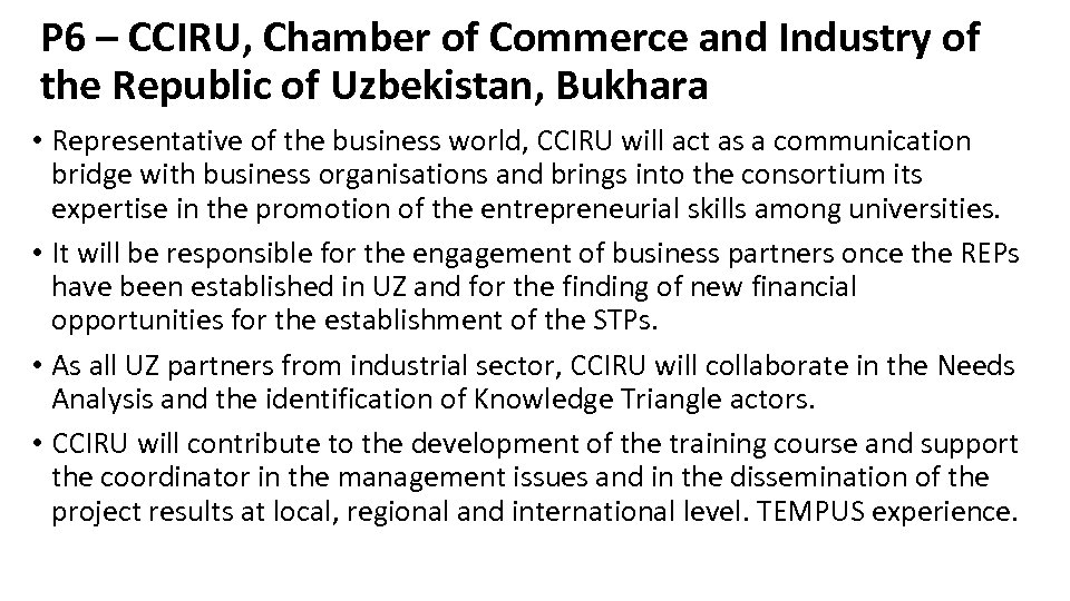 P 6 – CCIRU, Chamber of Commerce and Industry of the Republic of Uzbekistan,