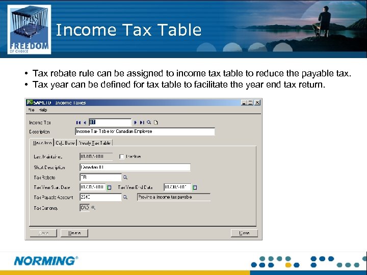 Income Tax Table • Tax rebate rule can be assigned to income tax table