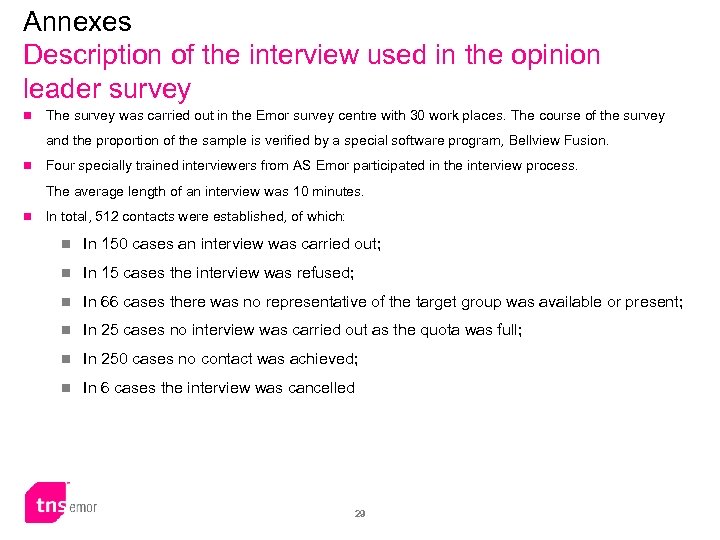 Annexes Description of the interview used in the opinion leader survey n The survey